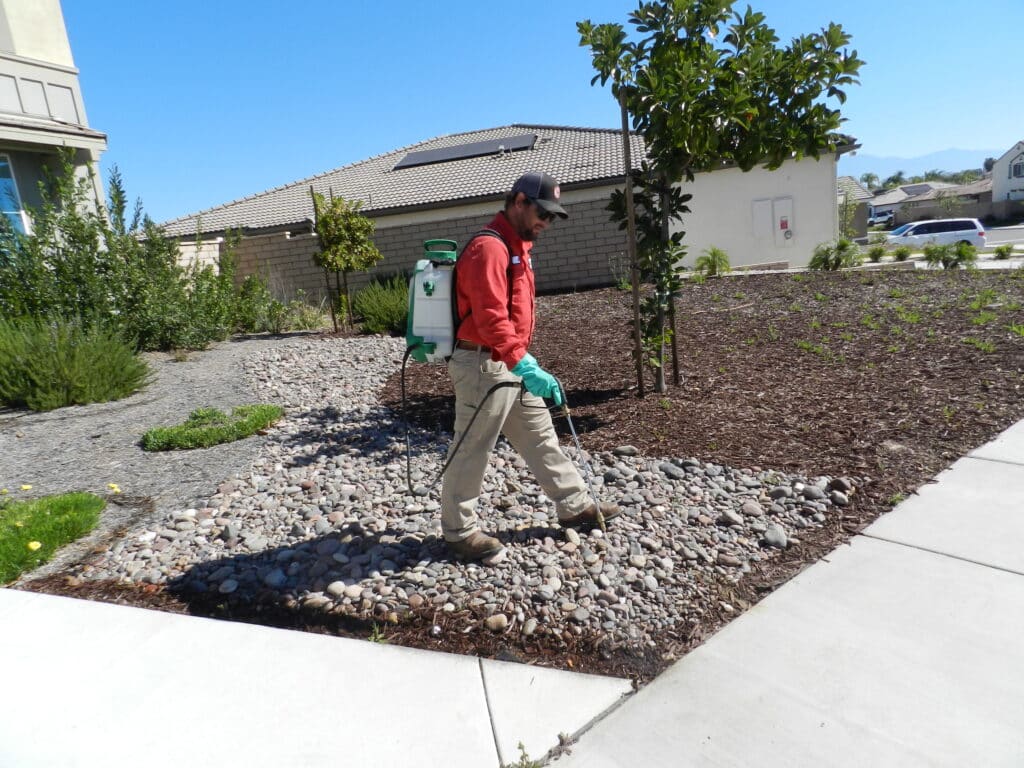 Bull's Eye Pest Control technician treating a Southern California property