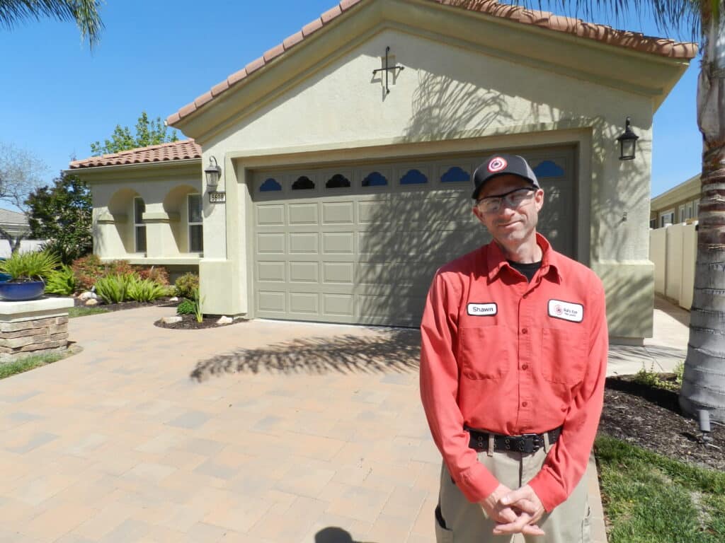 Bull's Eye Pest Control technician treating a Southern California property